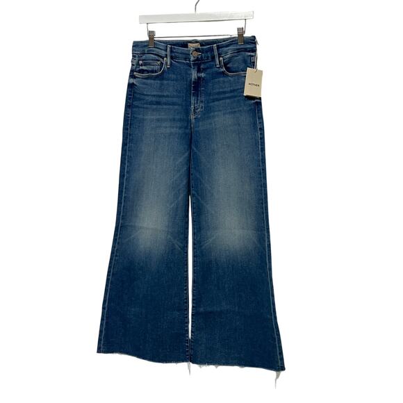 MOTHER JEANS WOMENS SIZE 30 THE ROLLER FRAY HIGH-RISE WIDE LEG FLARE BLUE NEW - Picture 4 of 13